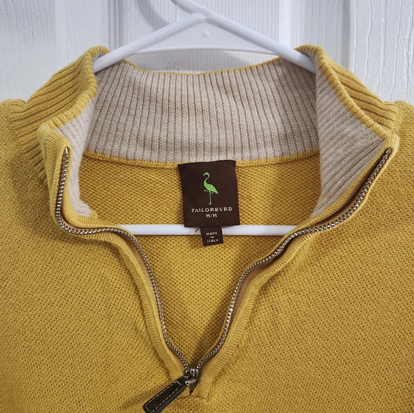 Tailorbyrd yellow 1/4 zip pullover 3/4 sleeve Itallian Marino wool Sweater Med - Picture 6 of 9